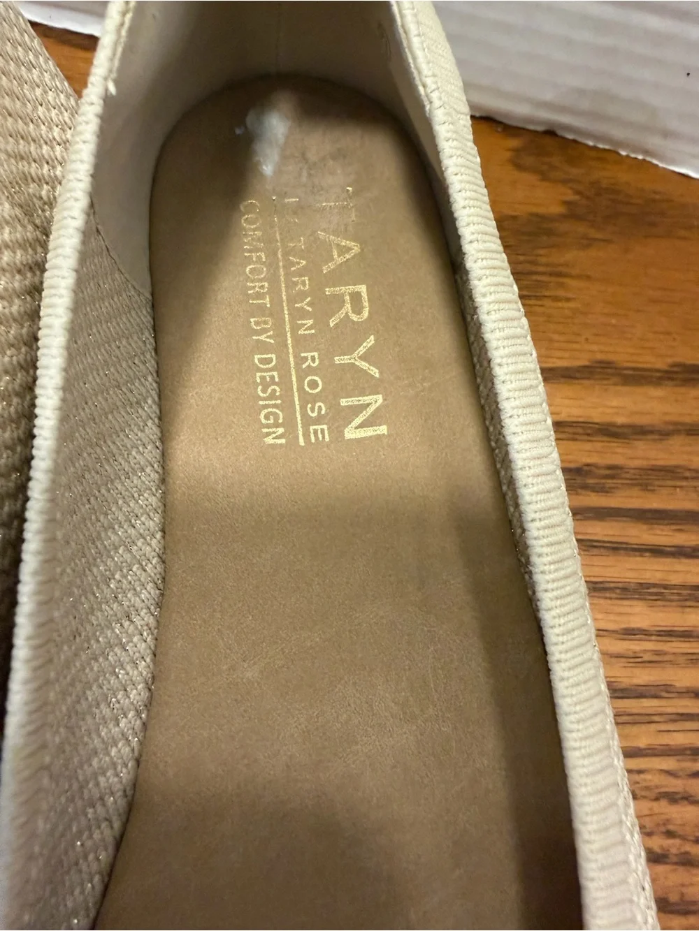 Taryn Rose Knit Slip-On Flats tan with gold accents lightweight comfortable - Picture 8 of 9